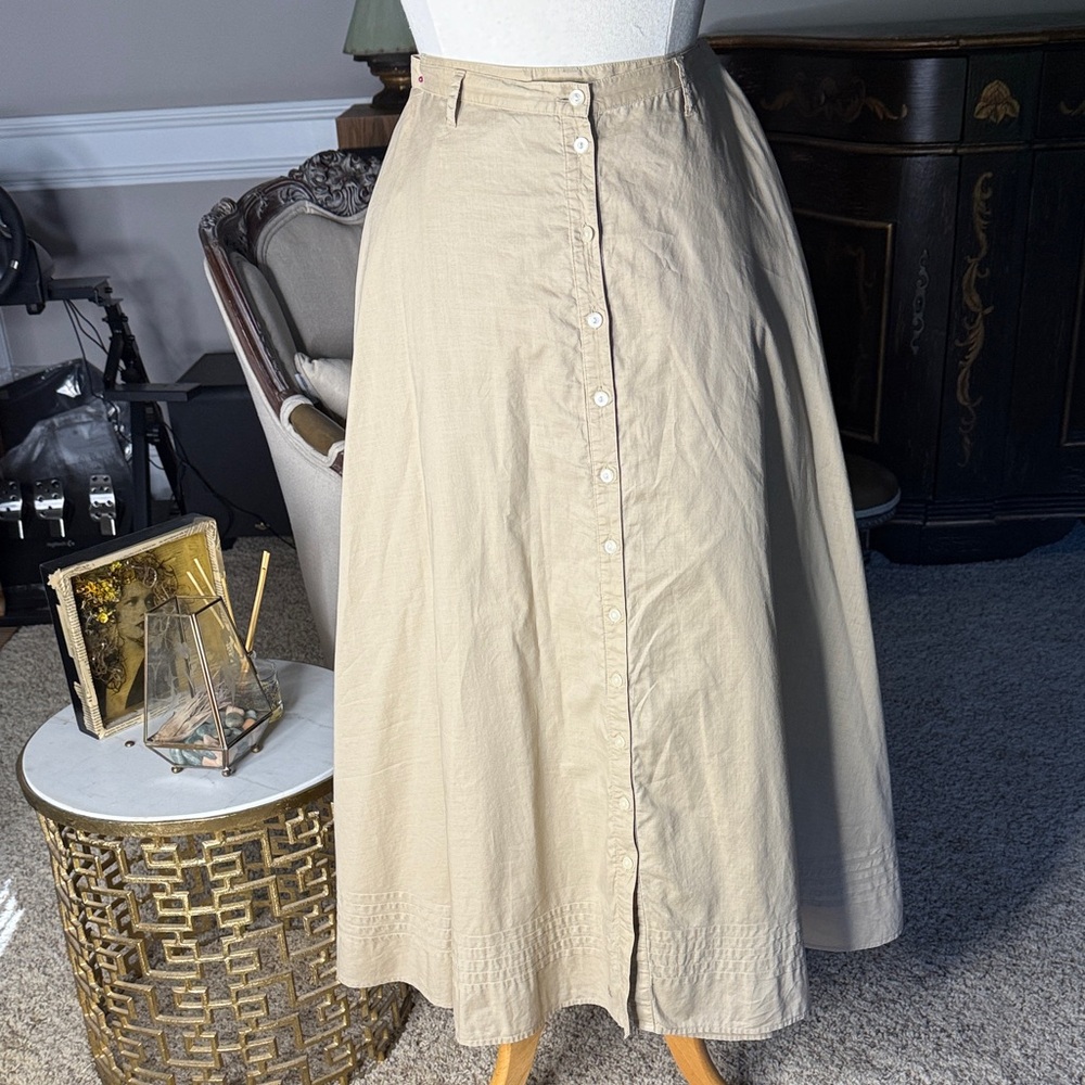 Lauren Ralph Lauren Tan Button-Front Midi Skirt 4P